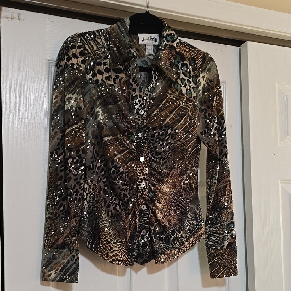 Animal Print Button-Up Blouse